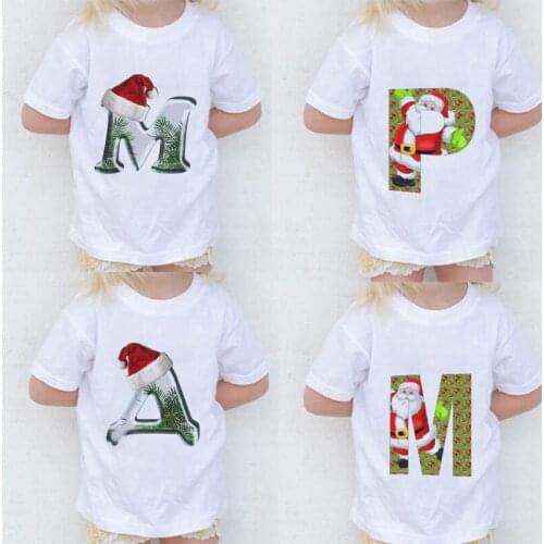 Christmas Letter Printed White T Shirts Kids T-shirt For Girls Boys Unisex Clothes Short Sleeve Fashion Toddler Infant Tops Tees