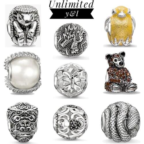 Butterfly/Spider/Chimpanzee/Teddy Bear/Chick/Snake/Hedgehog/Dragon/Pearl Charm Bead Fit Bracelet 925 Sterling Silver DIY Jewelry