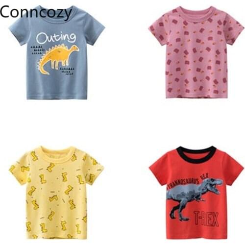 Brand Kids T Shirt Korean Children Short Sleeve T Shirts 2021 Summer Tee Fashion Cartoon Printed Dinosaur Shirts Boys Girls Top