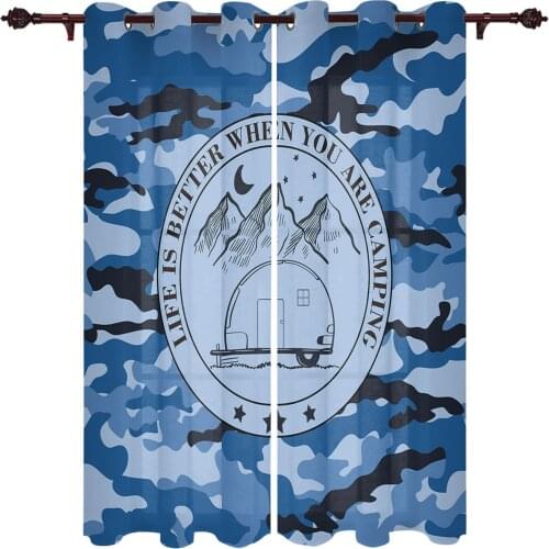 Camper Blue Camouflage Window Curtains Kitchen Bedroom Drapes Home Decor Luxury Curtains for Living Room