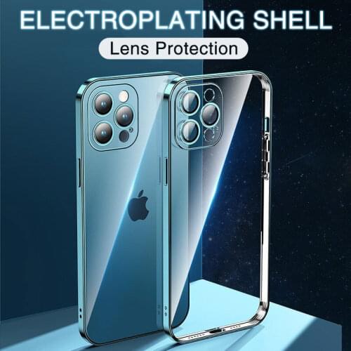 Luxury Plating Square Frame Silicone Case on For iPhone 12 11 Pro Max Mini X XS XR 7 8 Plus SE 2020 Soft Transparent Clear Cover