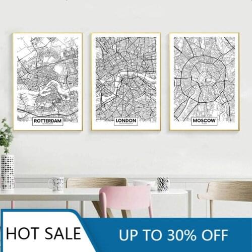 Black White Rotterdam London New York Capital City Map Wall Art Canvas Painting Posters Prints Nordic Aesthetic Home Decoration