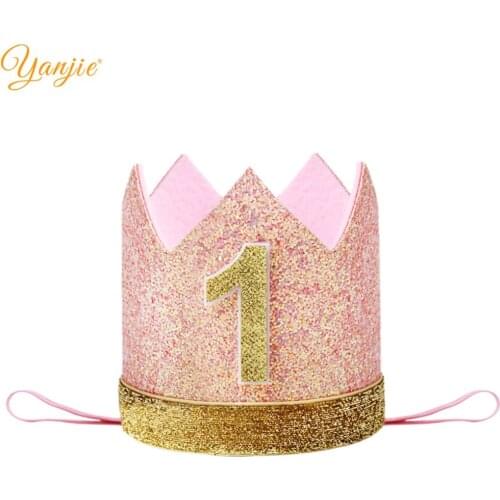 First Birthday Headband For Infantile Girls 2021 Princess Pink Crown Headbands Glitter Party Hat Hair Band Hair Accessories Gift