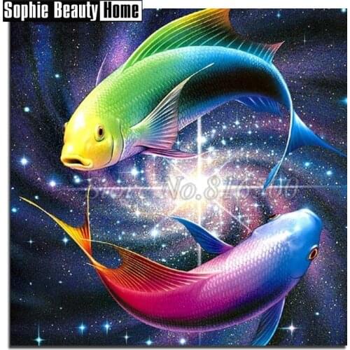 DIY Diamond Embroidery 5D Crystals Diamond Mosaic Animal Double Fishes Diamond Painting Cross Stitch Kit Rhinestones Gift 189012