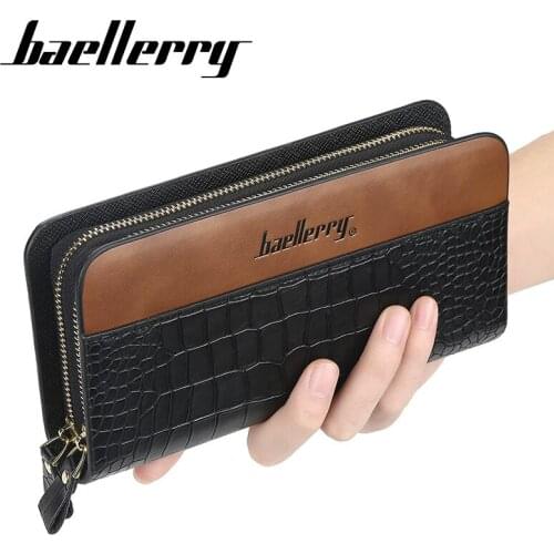 Baellerry Men Long Purse Zipper Clutch Wallets Business Capacity Vintage Crocodile Pattern Wallet for Male carteira masculina