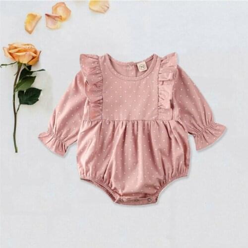 Newborn Kids Toddler Baby Girl Clothes Ruffle Romper Flare Long Sleeve Dot Print Jumpsuit Cotton Outfit