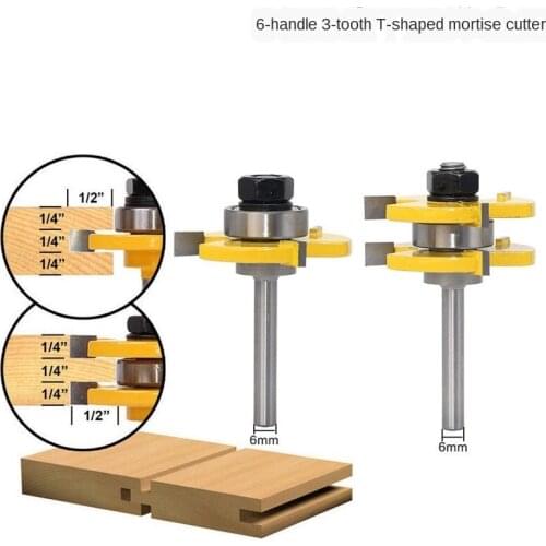 2pc Milling Cutter for Wood 6MM Shank Tongue Groove Router Bits Drilling Milling Carving Set Floor Woodworking Wood Cutting Tool
