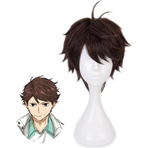 Haikyuu!! Oikawa Tooru Cosplay Wig 35cm Short Straight Heat Resistant Synthetic Hair Wig Man Boy Anime Costume Party Wig Brown