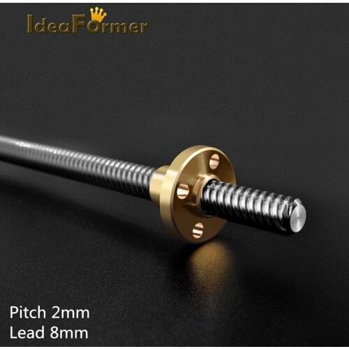 T8 Lead Screw Diameter 8mm pitch 2mm trapezoidal spindle screw 150mm-600mm with lead 8mm Copper nut 3D Printer Parts