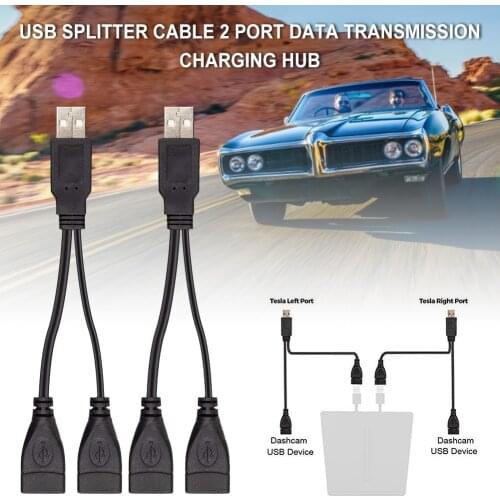 Car Interior USB Interface Device Splitter Cable 2 Port Data Transmission Charging Hub For Tesla Model 3 Automobile Accessories