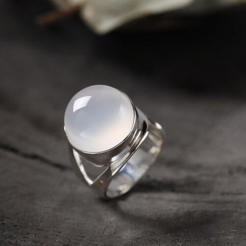 L&P Fashion Hot Handmade Ring Genuine 925 Sterling Silver Natural Chalcedony Ring Elegant Anniversary Jewelry For Women Gifts