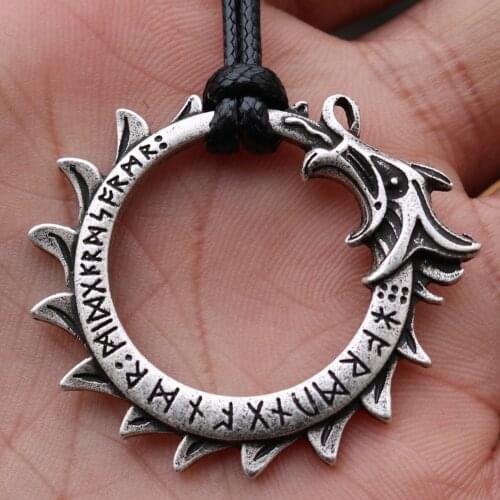 Nordic Vikings Vegvisir round dragon pendant Viking Rune Circle statement choker Necklace for men amulet animal Collier Freeship