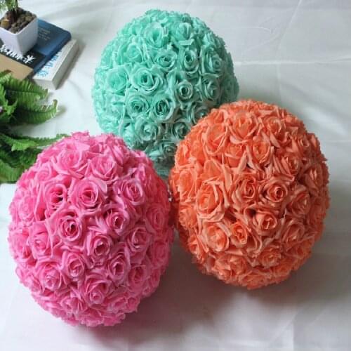 Pretty 1PCs 30cm Hanging Decorative Flower Ball Centerpieces Silk Rose Wedding Kissing Balls Pomanders Wedding Decoration Ball
