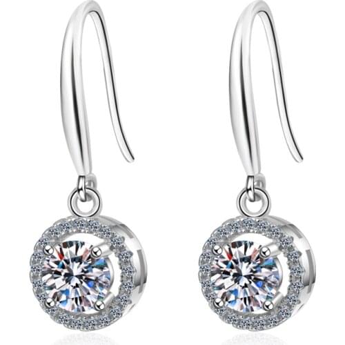 Passed Diamond Test Excellent Moissanite Round Shape Earrings925 Sterling Silver 0.6- 2Ct Gem Earrings Women Birthday Party Gift