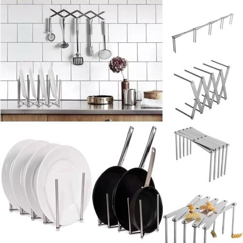 Kitchen Utensil Organizer Stainless Steel Spoon Holder Storage Rack Pot Lid Plate Holder Rack 4 Sectional Adjustable Extended