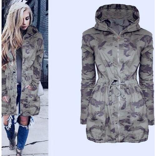 Womens Autumn Zipper Hooded Camouflage Print Long Sleeve Hooded Coat Tops Hiking Jacket Women Outdoor Sports Jacekt