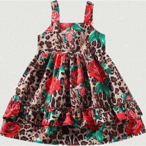 Summer Kids Dresses Girls Flower Print Suspender Dress Kids Elegant Princess Dress Children Party Ball Pageant Dress Outfit