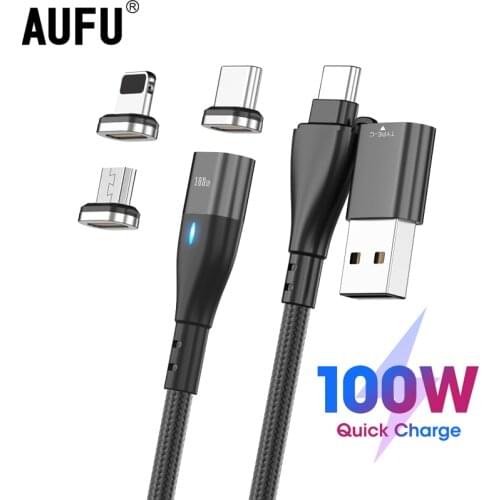 100W USB C To USB Type C Magnetic Charging Cable PD Fast Charger 3 in 1 USB Wire Cord For Xiaomi Samsung Macbook iPad Laptop