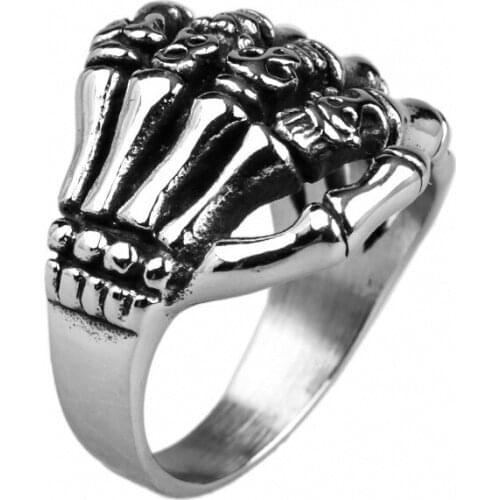 Megin D Hot Sale Vintage Skeleton Palm Five Finger Shape Stainless Steel Rings for Men Women Couple Friend Fashion Gift Jewelry