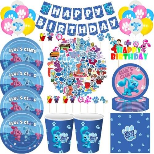 Cartoon Dog Blue’s Clues Themed Disposable Tableware Cup Plate Napkin Kids Birthday Baby Shower Supplies Cute Pet Party Decor