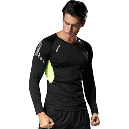 Mens Gym TShirt Bodybuilding Shirt Sports Jersery Running Rashguard Men Fitness Clothes Long Sleeved T-Shirt Workout Tops Man