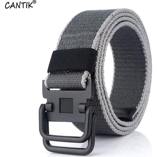 CANTIK Black Double Ring Metal Buckle Metal Quality Cotton Thread Comfortable Canvas Leisure Style Belts Men Accessories CBCA140