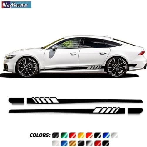 2 Pcs Racing Sport Car Door Side Stripes Skirt Stickers Vinyl Decal For Audi A3 A4 A5 A6 A7 Q2 Q3 Q5 RS3 RS4 RS5 TT Accessories