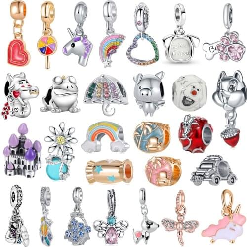 New Cute Piggy Frog Butterfly Rainbow Pendant Suitable for Original Pandora Charm Bracelet Necklace Lady DIY Jewelry Gifts