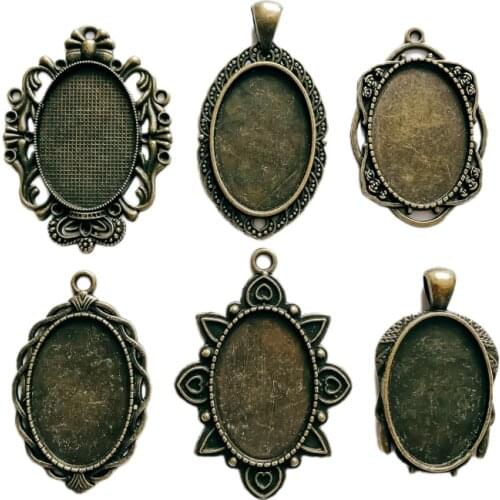 5pcs Oval 20*30mm Pendant Setting Antique Bronze Color Glass Cabochon Blank Base Necklace Supplies for Jewelry Making T2004