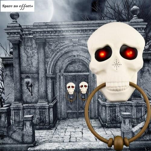 Halloween Plastic Doorbell Skeleton Ghost Head Halloween Door Decoration Horror Doorbell Eyes Glowing White Skull Head Ornaments
