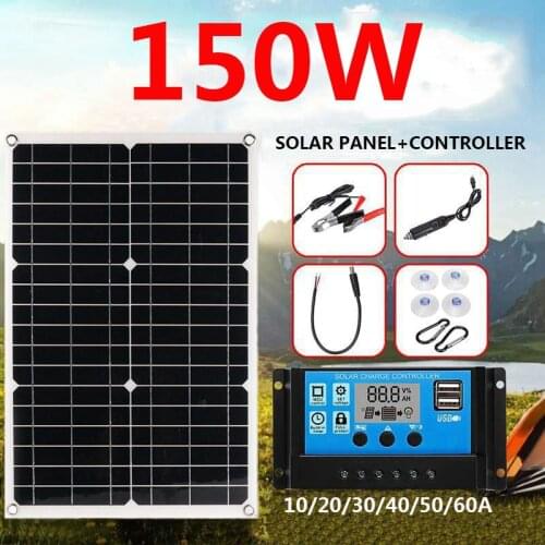 150W Solar Panel Kit 18V 5V USB Power Bank Portable Outdoor Cycle Camping Hiking Travel Solar Cell Phone Charger with Controller