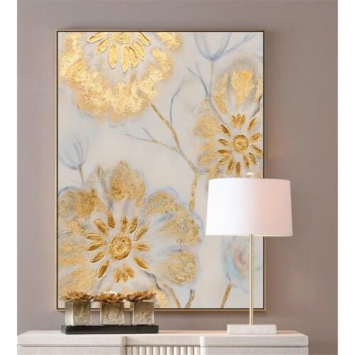 Hand-Painted Oil Painting Gold Sun Flower Decorative Art Modern Living Dining Room Back Wall Hanging Picture Porch Aisle Mural