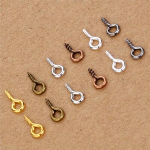 200pcs Small Tiny Mini Eye Pins Eyepins Hooks Eyelets Screw Threaded Iron Clasps Hooks Jewelry Findings 4*9mm