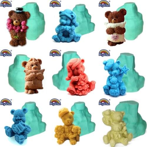 3D Big Bear Silicone Molds For Cake Topper Decorating Bear Boy Gril Soap Candle Making Form Animal Shape Craft For Home Decor