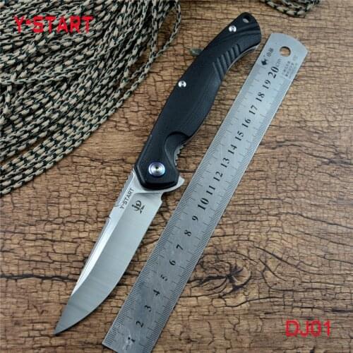 Y-START DJ01 Flipper Folding Knife Ball Bearing Washer 440C Satin Blade G10 Handle Survival Hunting Pocket EDC Tools