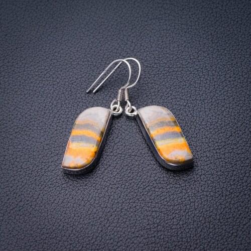 StarGems Natural Bumble Bee Jasper Handmade 925 Sterling Silver Earrings 1.75" D7624