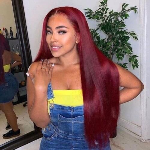 T Part 99J Burgundy Lace Front Wigs 4x4 Lace Closure Wigs Remy Brazilian Straight Lace Frontal Human Hair Wigs Pre Plucked