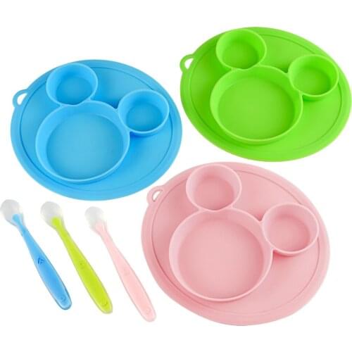 Baby Feeding Plate Spoon Tableware Set Cartoon Food FDA Silicone Safety Bowl Children Kids Eating Dishes Training BPA Free Gift