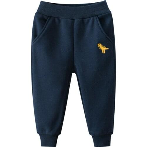 Winter autumn warm plus velvet thickening pants solid children pants trousers baby boys girls dinosaur embroidery sports pants