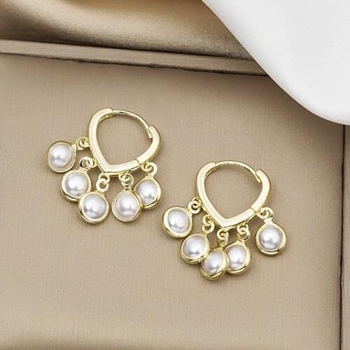 Vintage Pearl Tassel Earrings for Women Korean Retro Metal Dangle Drop Earrings Wedding Party Fashion Jewelry Wholesale Gift