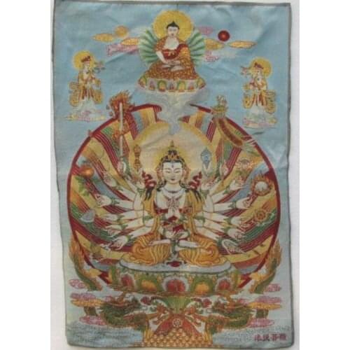 Golden silk embroidery thangka Tibet and Nepal arm guanyin