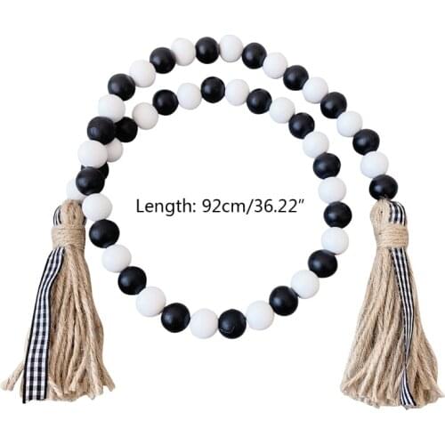 W3JE Wood Bead Garland with Tassels Wooden Embellishments Rustic Farmhouse Tiered Tra