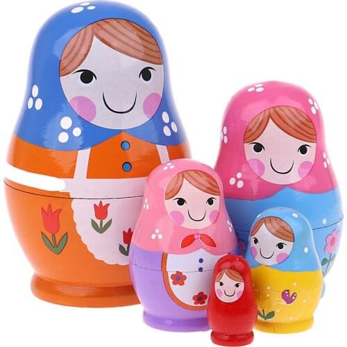 Colorful Russian Nesting Doll Babushka Matryoshka Stacking Dolls Set 5 Pieces Xmas Gift Christmas Decorations