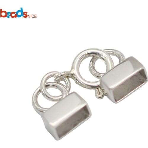 Beadsnice Jewelry Sterling Silver 925 Leather Cord Clasp Connected Button Handmade Silver Jewelry 39268