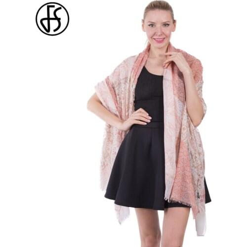 FS Long Soft Wrap Cotton Scarf Women Winter Ladies Womens Pashmina Scarves Orange Cashew Print Shawl Foulard Femme Hijab Echarpe