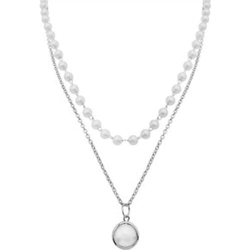 2021 Fashion Charm Layered Necklace Faux Pearl Alloy Pendant Necklace Clavicle Necklace For Women Choker Jewelry