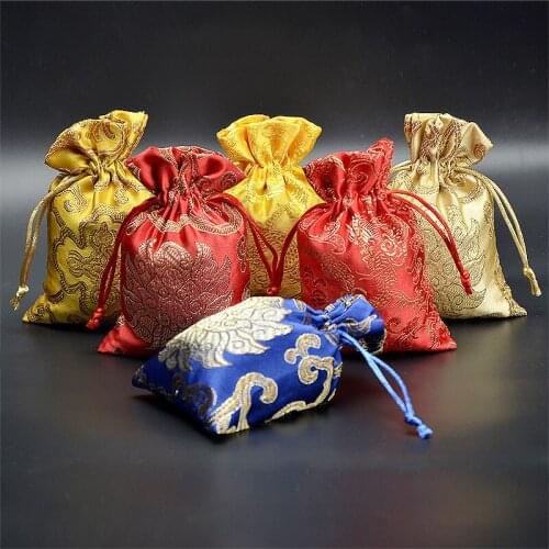 20Pcs Silk Drawstring Bags Jewelry Packaging 9x13cm Satin Wedding Party Decoration Drawable Gift Pouches Jewelry Packing Bags