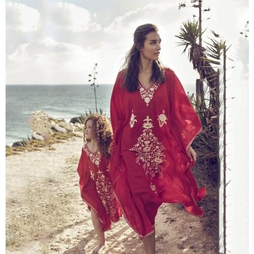 2021 Match Summer Set For Mother and Daughter Beach tshirt Dress Clothes For Women Baby Girl Family Mommy And Me Chiffon Dresses