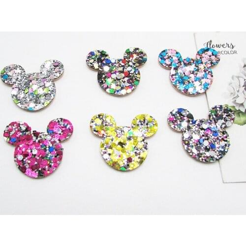 50pcs 3.5cm Glitter Cat Head Padded Patches Appliques For Clothes Sewing Supplies DIY Hair Bow Decoration,Gril Hair Accessories