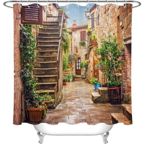 Alley in Old Italy Town European Style Shower Curtains Scenic Bathroom Waterproof Fabric For Nature Bathtub Decor